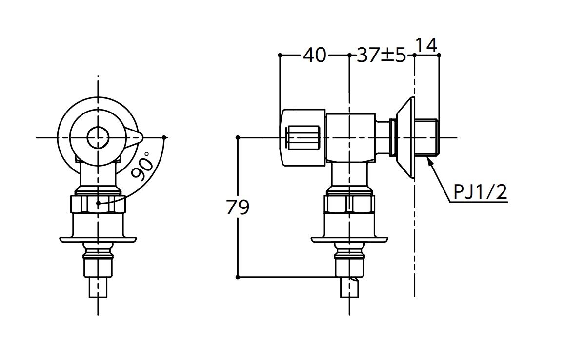 洗濯機用水栓「ピタットくん」TW11Rの図面