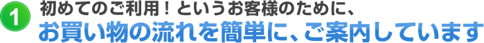 初めてのご利用!というお客様のために、お買い物の流れを簡単に、ご案内しています